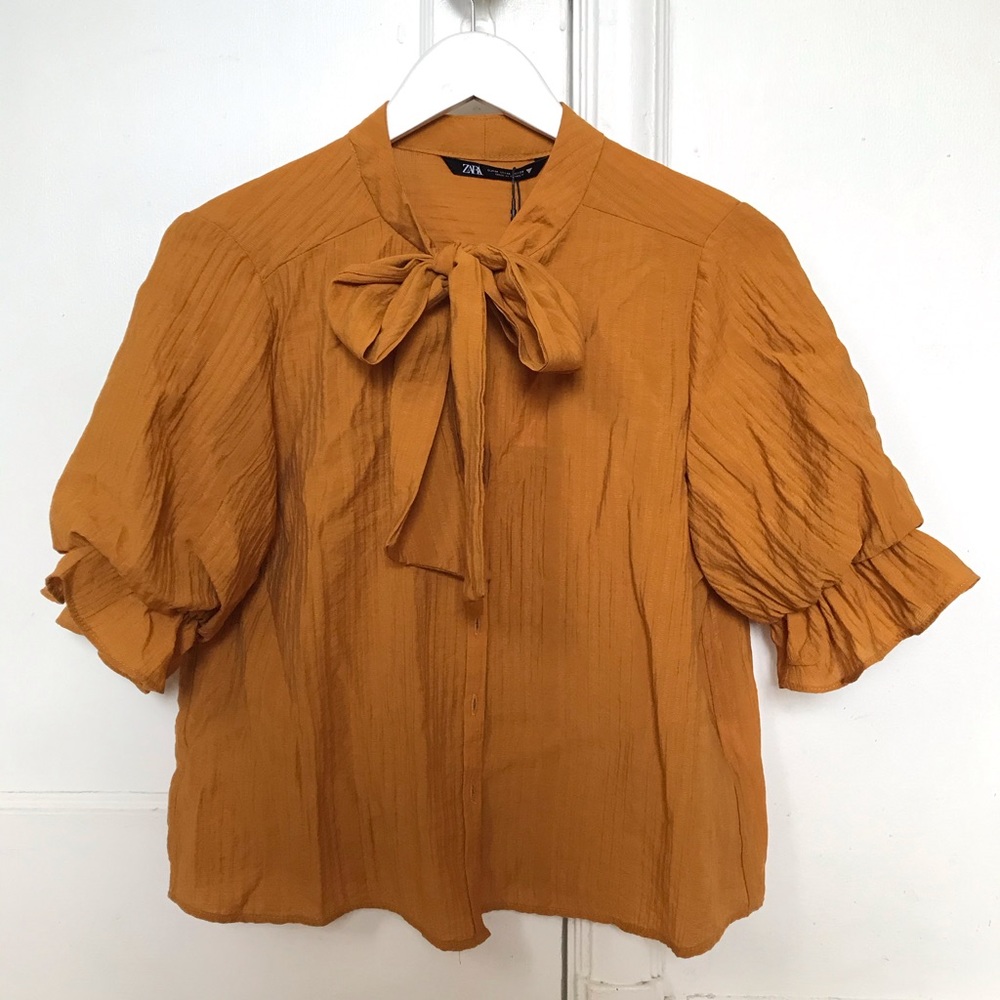 Zara Poplin Prairie Blouse w/ Puff Sleeves